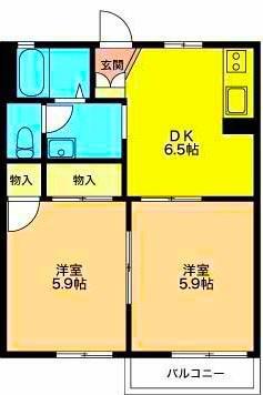 原町アパートメント北(2DK/1階)の間取り写真