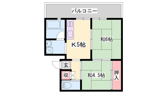 ビレッジハウス福崎(2DK/1階)の間取り写真