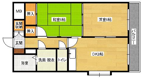 シャインハウスD棟(2DK/2階)の間取り写真
