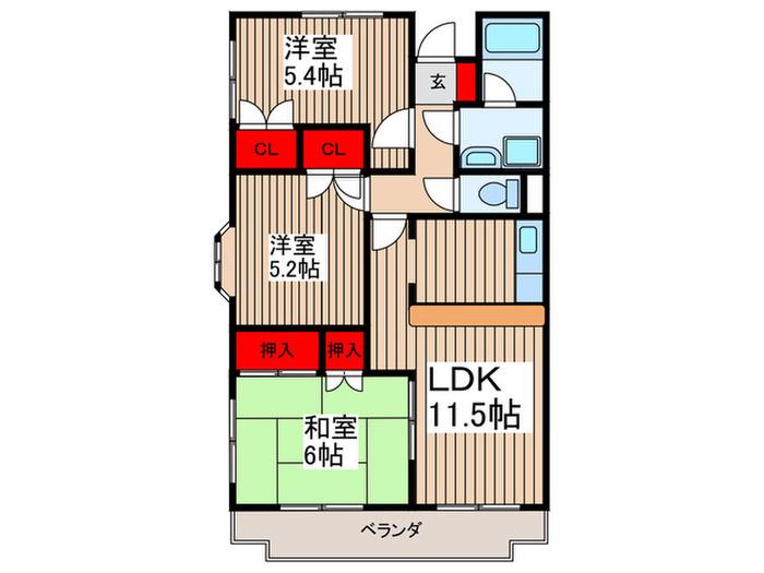 ベルフィーユ(3LDK/1階)の間取り写真