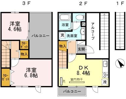 グランアヴァンティII B棟(2DK/2階)の間取り写真