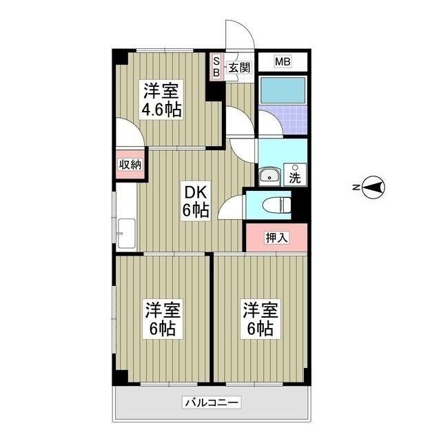 ニューオカダパールマンション(3DK/2階)の間取り写真