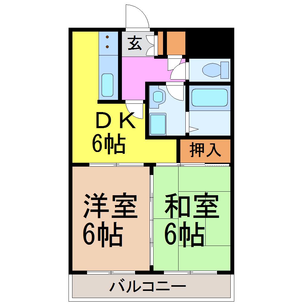 ハイツ山崎(2DK/4階)の間取り写真