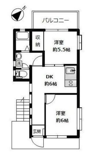 ハウス中目黒(2DK/3階)の間取り写真