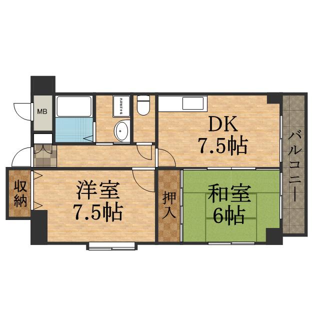 クレセントハイツ今里(2DK/3階)の間取り写真