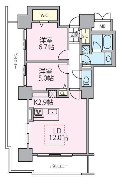 ロイヤルパークスタワー南千住(2LDK/12階)の間取り写真