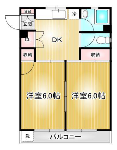 後藤石坂コーポ(2DK/1階)の間取り写真