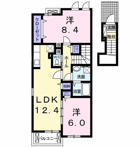 グロリアス ホームII(2LDK/2階)の間取り写真