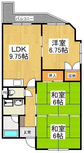 アプティ3番館(3LDK/2階)の間取り写真