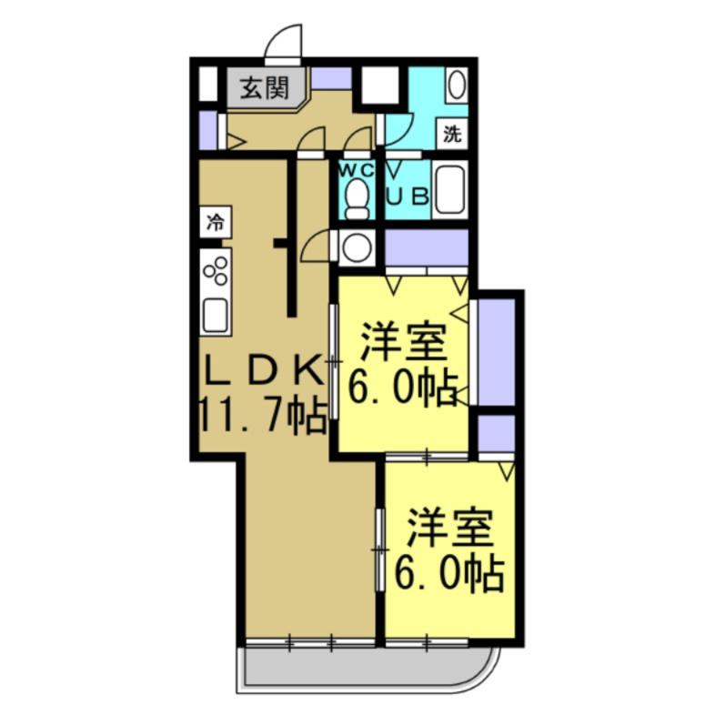 コンフォートフカヤ(2LDK/2階)の間取り写真
