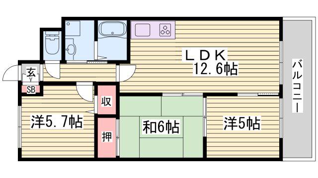 ファーレ姫路(3LDK/2階)の間取り写真