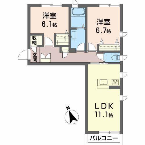 フロントマーレ(2LDK/2階)の間取り写真