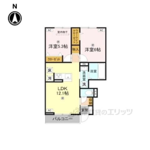 グランヴェール西の京(2LDK/1階)の間取り写真