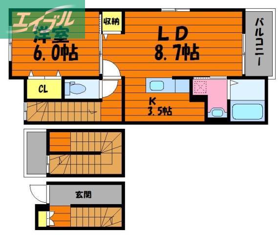 グレイス茶屋町駅前B棟(1LDK/3階)の間取り写真