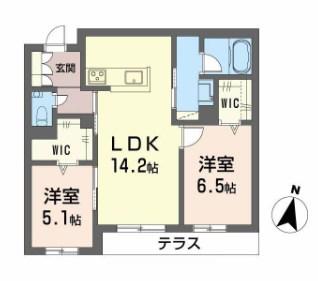 シャーメゾン東大利1丁目(2LDK/1階)の間取り写真