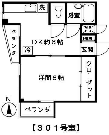 第1スターハイツ(1DK/3階)の間取り写真