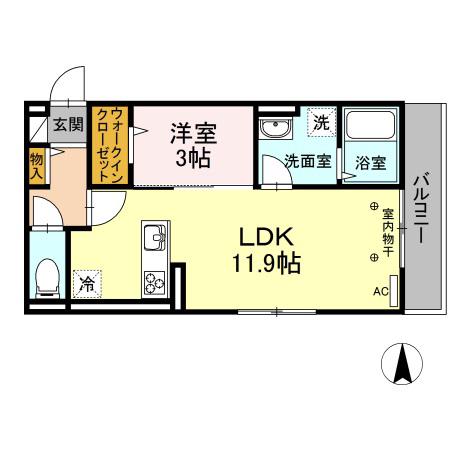 メゾン伊都 A棟(1LDK/1階)の間取り写真