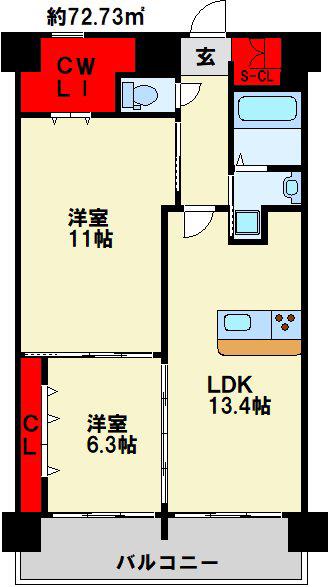 コンプレート古船場(2LDK/11階)の間取り写真