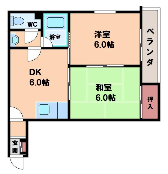 ベルコネクト北田辺(2DK/4階)の間取り写真