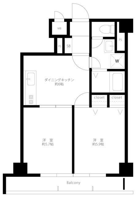 中銀新橋マンシオン(2DK/6階)の間取り写真