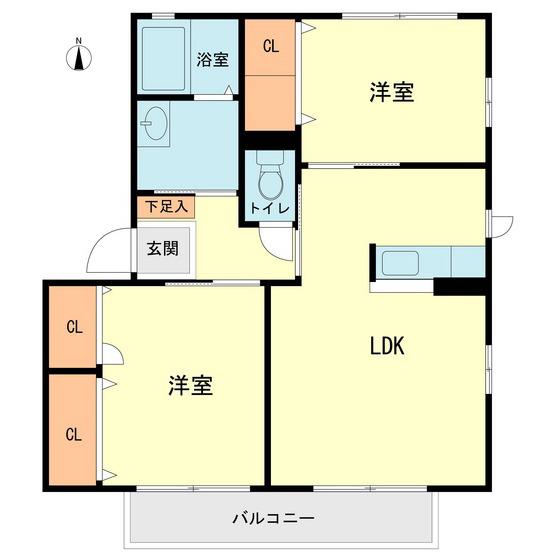 ヴィラ朱雀(2LDK/2階)の間取り写真