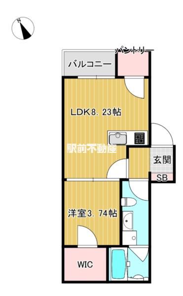 グランジュネス津福(1LDK/1階)の間取り写真