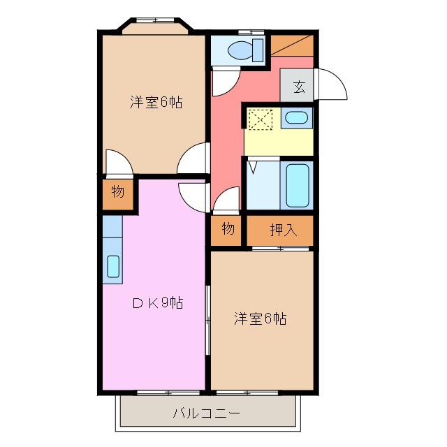 サンガーデン見岳B(2DK/1階)の間取り写真