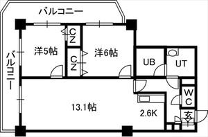 PRIME URBAN札幌 RIVER FRONT(2LDK/18階)の間取り写真