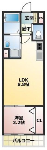 グリッター香椎(1LDK/3階)の間取り写真