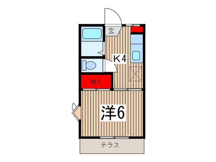 フレンドシップ岩沢D(1K/1階)の間取り写真