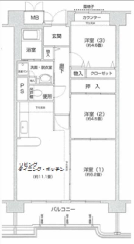 コーシャハイツ高見38(3LDK/2階)の間取り写真