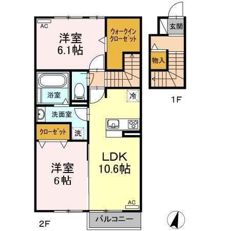 WILL松岡(2LDK/2階)の間取り写真