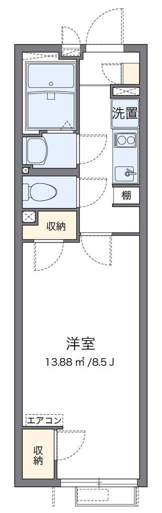 クレイノサンシティ八王子(1K/2階)の間取り写真
