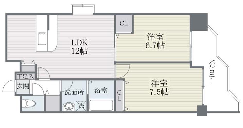 リュミエール博多(2LDK/11階)の間取り写真