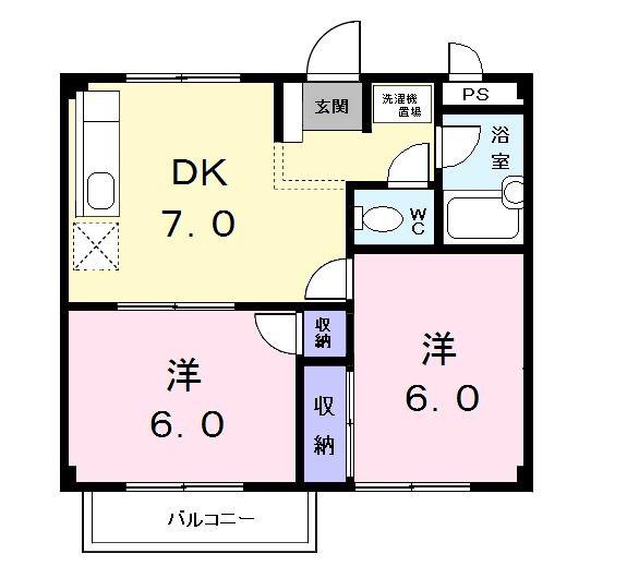 リバーサイドハイツ(2DK/1階)の間取り写真