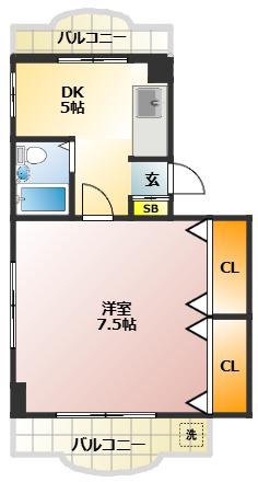 コーポレイトハウス(1DK/2階)の間取り写真