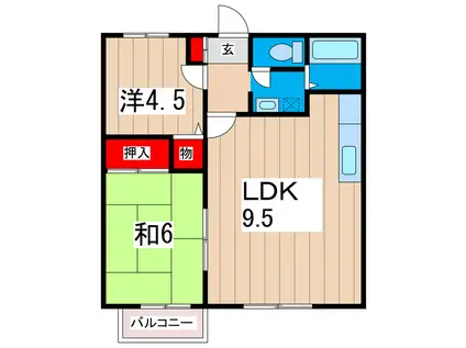ルピナスハイツB棟(2LDK/1階)の間取り写真