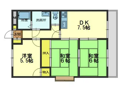 上野マンション(3DK/3階)の間取り写真