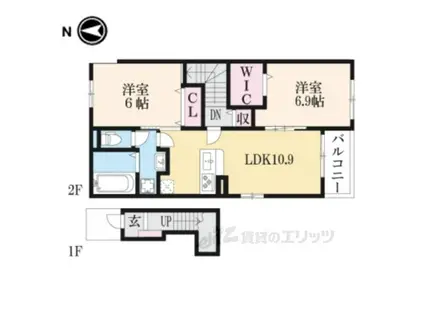 グレイス木津川 Ⅱ(2LDK/2階)の間取り写真