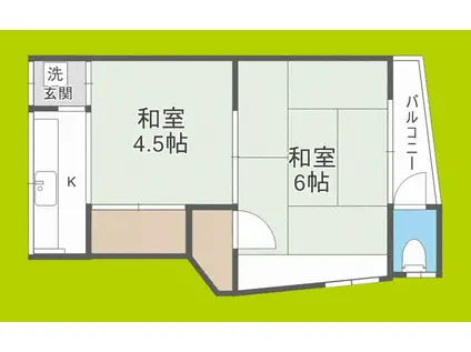 ＪＲ大阪環状線 桃谷駅 徒歩8分 2階建 築51年(2K/2階)の間取り写真