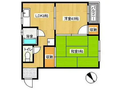 槻田コーポA棟(2LDK/4階)の間取り写真