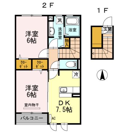 ボナール(2DK/2階)の間取り写真