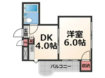 ロータリーマンション布施南(1DK/3階)の間取り写真