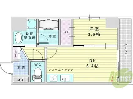 アンフィニ15江坂レジデンス(1DK/2階)の間取り写真