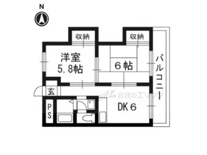 ステイションコーポ茨木(2DK/4階)の間取り写真