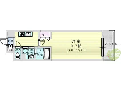 ラルシェパルク新大阪(1K/6階)の間取り写真