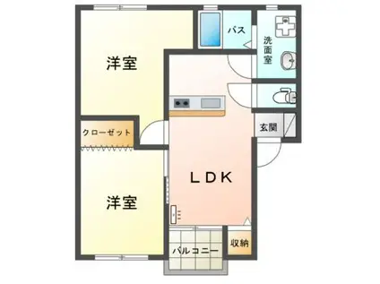 ソレイユ小郡(2LDK/2階)の間取り写真