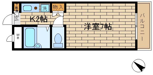 スマ扇コーポ(1K/2階)の間取り写真