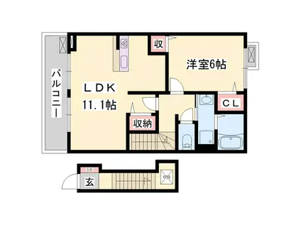 アウローラ玉手II B(1LDK/2階)の間取り写真