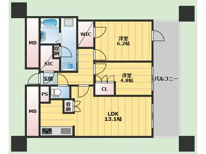 BRILLIATOWER箕面船場TOP OF THE HILL(2LDK/6階)の間取り写真